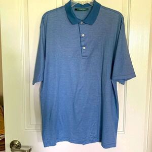 EUC MENS BOBBY JONES BLUE AND WHITE TINY STRIPED GOLF POLO SHIRT SIZE L
